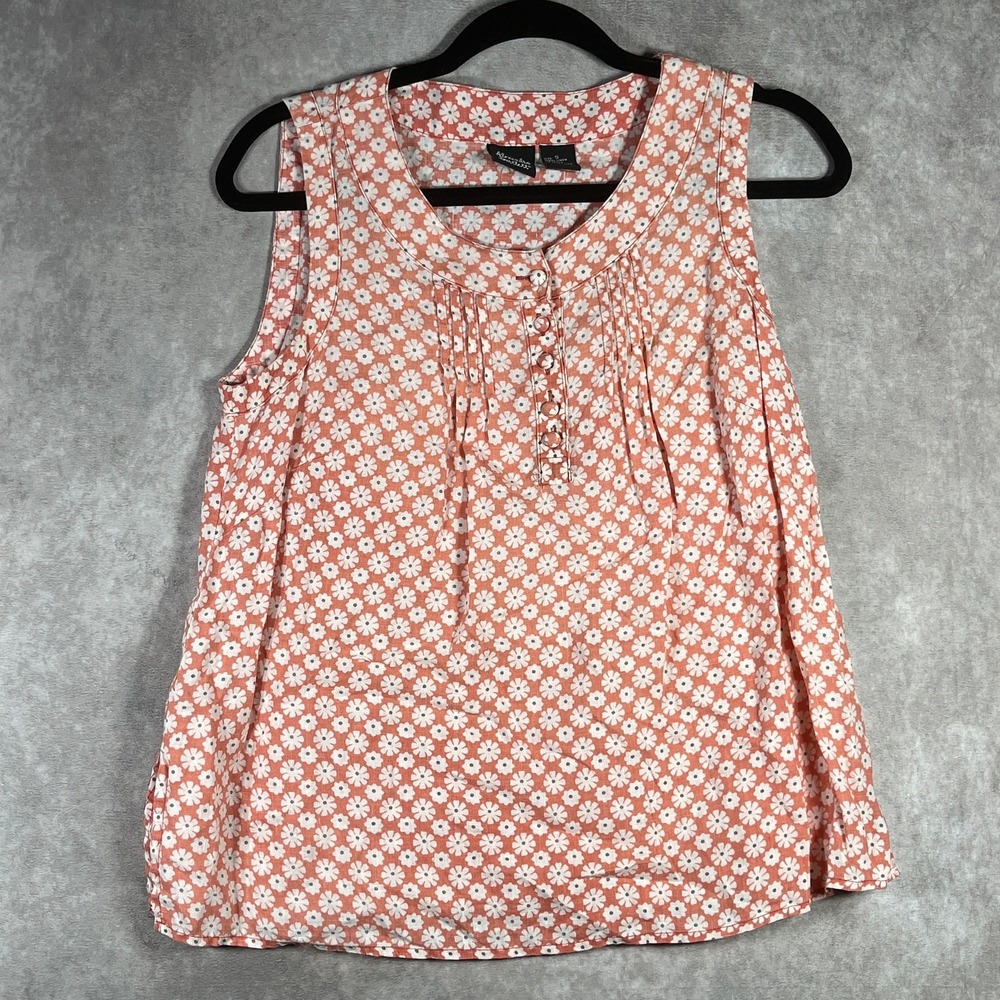 Alexandra Bartlett Tank Top Women Small Orange White Floral Linen Pintuck Casual